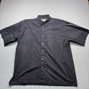 Johari West Mens XL Black Batik Tribal Print Cotton Short Sleeve Button Up Shirt